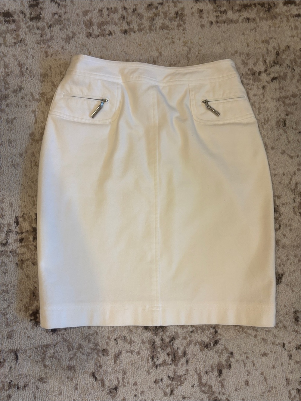 Escada Margaretha Ley Cream Pencil Skirt with Zip-Pocket Detail